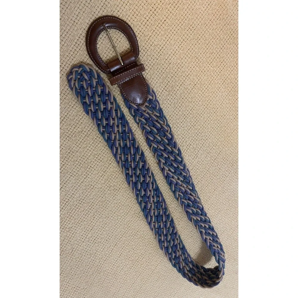 VTG LL BEAN Belt Multicolor Woven fabric leather Brass Buckle 36” L